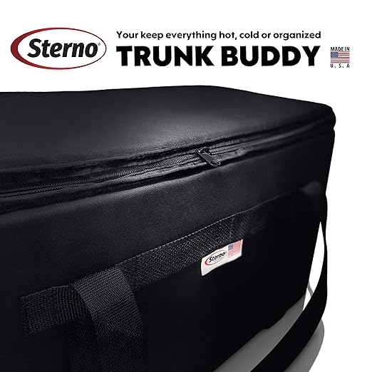 Sterno Trunk Buddy Insulated Leak Proof Organizer, Hot and Cold Food Bag for Groceries, Beverages and More, Black Cloth Exterior with Vinyl Liner, 13”L x 22”W x 14”H