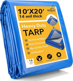 Tarp 10x20 Feet 14 Mil Heavy Duty Waterproof Tarp, Large Multipurpose Cover with Brass Grommets and Reinforced Edges, UV Resistant Thick Poly Tarps for Outdoor Camping Tent Pool Car, Blue