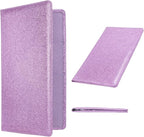 Car Registration and Insurance Holder, Leather Magnetic Shut Vehicle Glove Box Organizer for Document, Card, Driver License, Glitter Purple