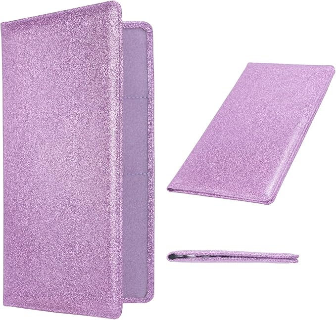 Car Registration and Insurance Holder, Leather Magnetic Shut Vehicle Glove Box Organizer for Document, Card, Driver License, Glitter Purple