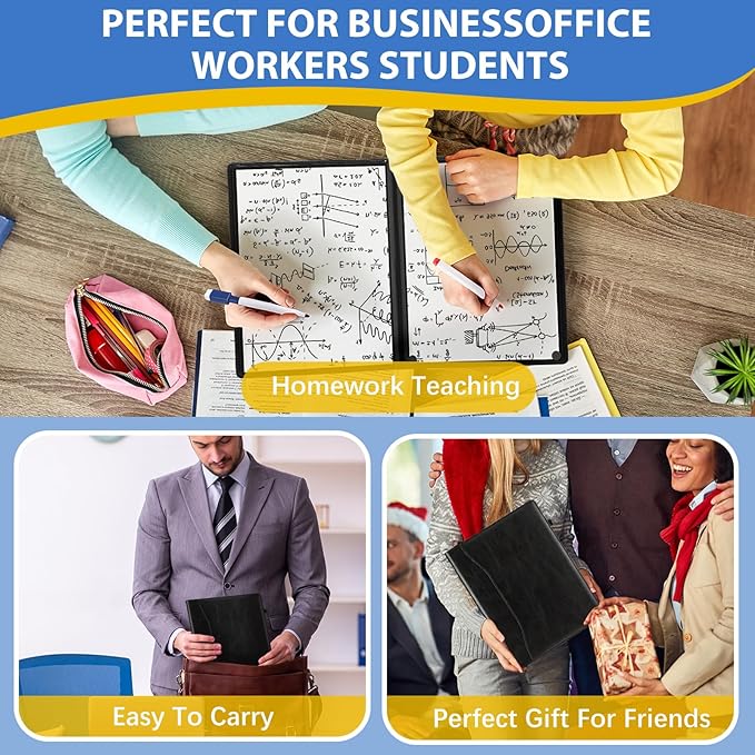 6 Sides Whiteboard Notebook Portable Whiteboard Dry Erase Notebook Portable Dry Erase Board Double Sided Folding Whiteboards White Board for Office Study Meeting (Black,A4: 9"×12”)