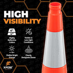 Xpose Safety 36 Inch Orange Slim Line Traffic Cones Heavy Duty 12lb with 6" & 4" Collars, 8 Pack Multipurpose PVC Plastic Safety Cone for Parking, Soccer, Caution, Kids & Construction - DOT Approved