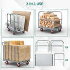 YITAHOME 2 in 1 Drywall Cart Heavy Duty, Folding Platform Carts with Wheels, Heavy Duty Platform Cart with Sides, Steel Panel Truck Carts with 4 Hand Drails