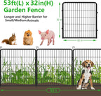 No Dig Decorative Garden Fence with Gate Rustproof Metal Fence Panels, 32in(H) x 53Ft(L) Garden Fencing for Yard 20 Panels Animal Barrier Fence for Dogs, Rabbit, Patio