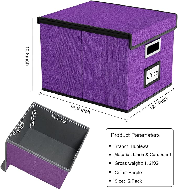 Huolewa Upgraded File Organizer Boxes with Lids, Linen Hanging Filing & Storage Boxes with Plastic Slides for Office/Decor/Hom, Universal Hanging Filing Organization Boxes for Letter/Legal Folder