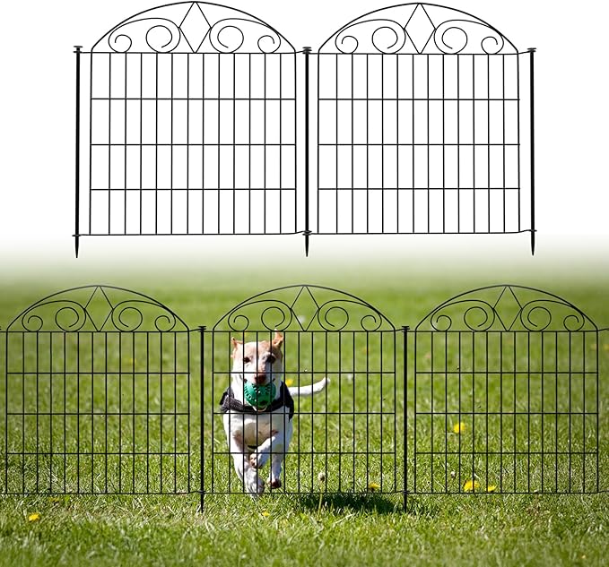 SUNLAX 5 Panels Garden Fence 10ft(L) x 24in(H) Fencing for Yard No Dig Animal Barrier Metal Dog Fence for Patio Outdoor Without Gate