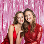 3 Pack Foil Fringe Backdrop - Pink Shiny Tinsel Curtains for Party Decoration/Photo Booth Props - 3.3x8.2 FT Metallic Foil Backdrop for Birthday, Wedding, Graduation, Christmas.
