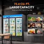 Wilprep Commercial Refrigerator, 72.4 cu. ft. Upright Beverage Display Refrigerator with LED Lighting, 78.1" Swing Glass Door Merchandiser Fridge, ETL, ETL sanitation Listed