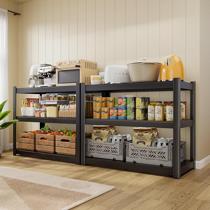 CJF Metal Storage Shelves, 3-Tier Garage Shelving Unit, Heavy Duty Adjustable Metal Shelving for Garage, Basement, Pantry, Warehouse-Black (36 "H x 36" W x 16" D)
