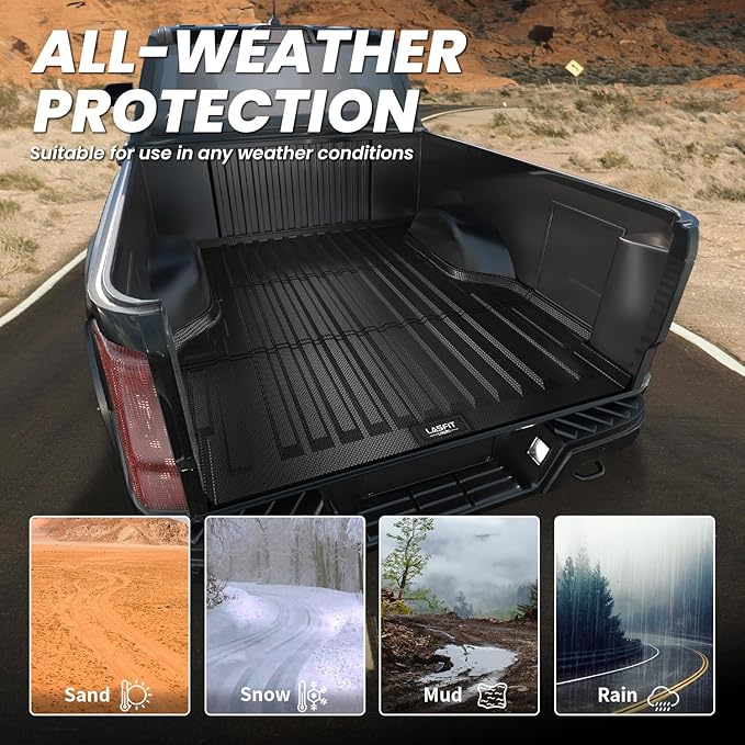 LASFIT 5.0ft Bed Mat for Ford Ranger 2023 2022 2021 2020 2019 Truck Bed TPE All Weather Protector Easy Clean Durable Bed Liner - Not Fit for Drop in Bedlienr
