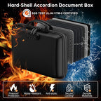 ENGPOW Fireproof Document Box with Lock, Hard Case Fire & Water Resistant File Organizer with 25-Pocket Accordion File Folder, Portable Home Office Safe Storage for Important Documents Laptop Black