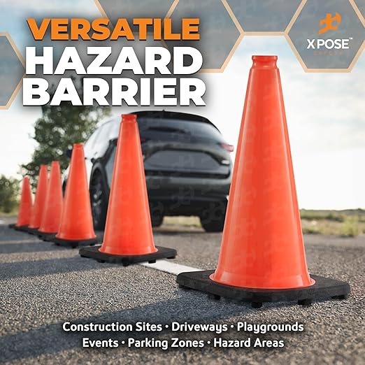 Xpose Safety 18 Inch Orange Traffic Cones - Bulk Half Pallet 450 Pack - Multipurpose PVC Plastic Safety Cone for Parking, Soccer, Caution, Kids, and Construction - DOT Approved
