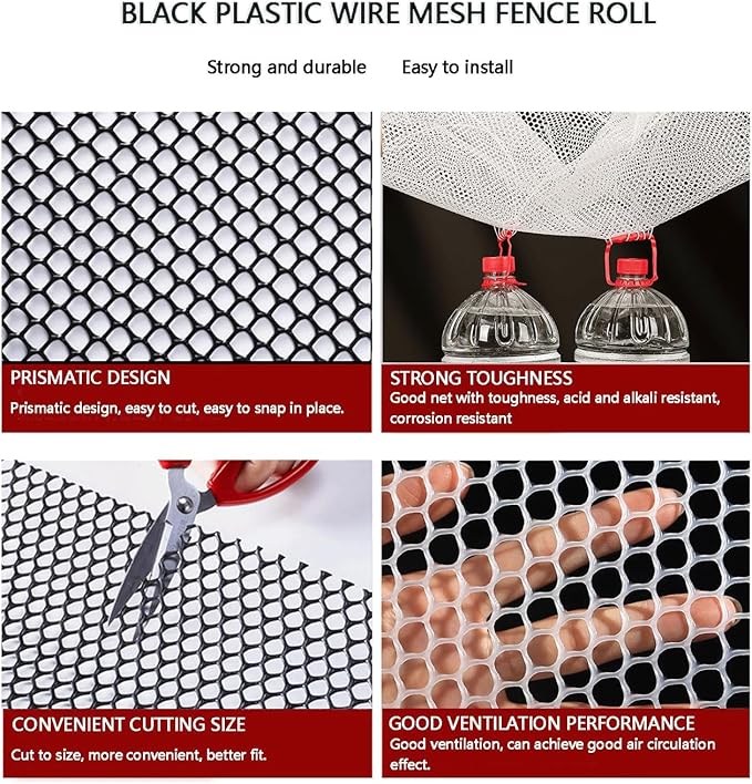 Plastic Wire Mesh Fence, Fencing Chicken Wire Fence with 1.8cm/0.7in Mesh Holes, for Pet Fencing Garden Balcony Grass Protection Farm Crafts(Size:Mesh 0.7in-3.3ft Wx98ft L,Color:White)