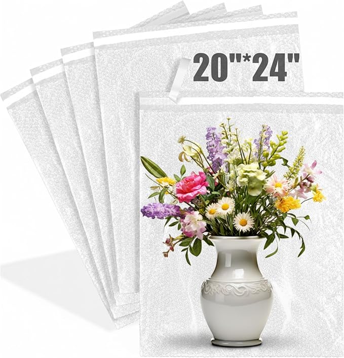 5 Pack Self Seal 20 x 24 Inch Bubble Bags Extra Large Clear Bubble Cushioning Pouches for Packing Shockproof Wrap Bag for Shipping Moving Fragile Dishes China Plates Painting Fragile Items