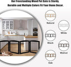 LZRS 4-Panel Extra-Wide Wooden Freestanding Dog Gate: Foldable Solid Wood and Steel Wire Chew Resistant Safety Barrier for Doorways, Stairs, and Large Open Spaces Indoor Use, Black