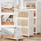 Storage Bins with Lid 48QT, Stackable Storage Containers with Wheels and Magnetic Doors, Plastic Clothes Closet Organizers and Storage Box for Home and Office (4 Pack)