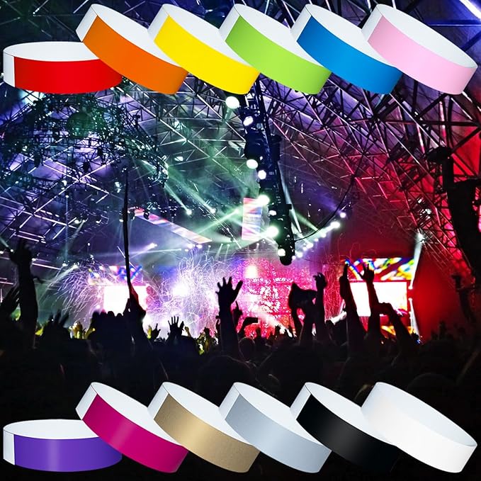 1200 Pcs Plastic Paper Wristbands for Events Neon Color Wrist Bands Concert Identification Wristbands Paper Bracelets Wristbands Party Hand Bands (Multicolor)