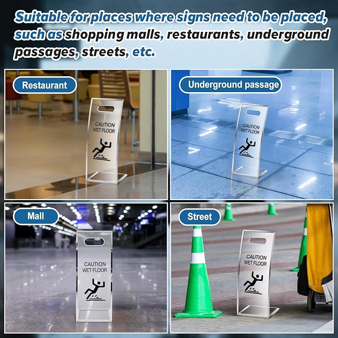 2 Packs 24 Inch Caution Wet Floor Sign Sturdy Acrylic Safety Warning Signs Safety Warning for Commercial Use Hotels High-end Exhibition Halls Market Schools Offices Restrooms Pool Decks Shops