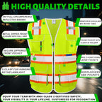 BeautyWill Custom Logo 10 Pockets Safety Vest Class2 ANSI Certified High Visibility Reflective Vest