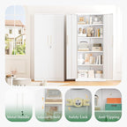 Crownland 63" Metal Storage Cabinet, Lockable Garage Storage Cabinets, High Office Cabinet with Adjustable Shelves for Garage, Home Office, Pantry, File(White)