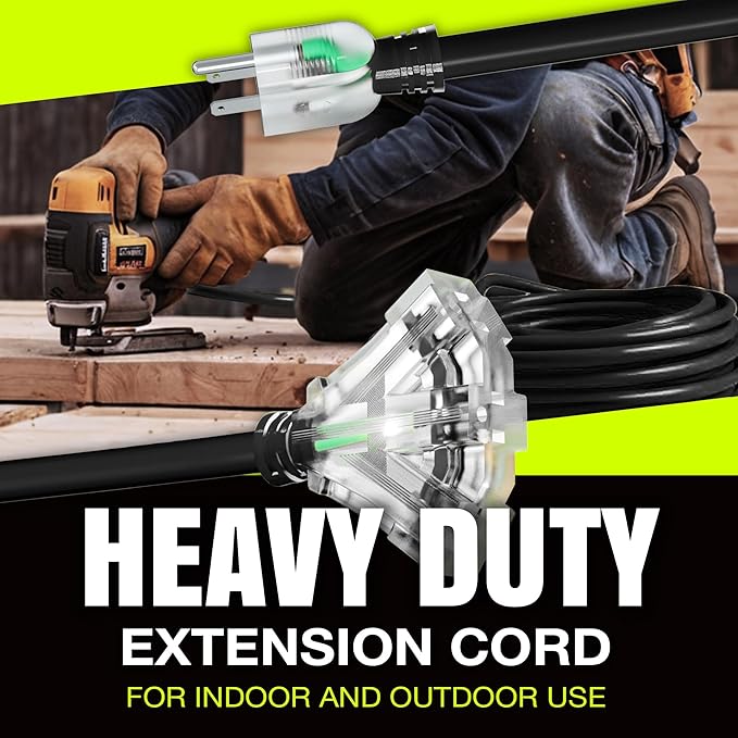 3ft Outdoor/Indoor Extension Cord 3-Outlet 12/3 Gauge Extra Heavy Duty 3 Prong SJTW, Waterproof, Flexible Cold-Resistant Long Power Cord,15A 125V 1875W, Black by LifeSupplyUSA