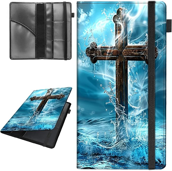 Car Registration and Insurance Holder,Leather Vehicle Glove Box Organizer Wallet for Document,Perfect for any Car,Truck,Motorcycle,Driver License,Trailer or Boat,Men & Women,Wooden Christian Cross