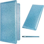 Car Registration and Insurance Holder, Leather Magnetic Shut Vehicle Glove Box Organizer for Document, Card, Driver License, Glitter LightBlue