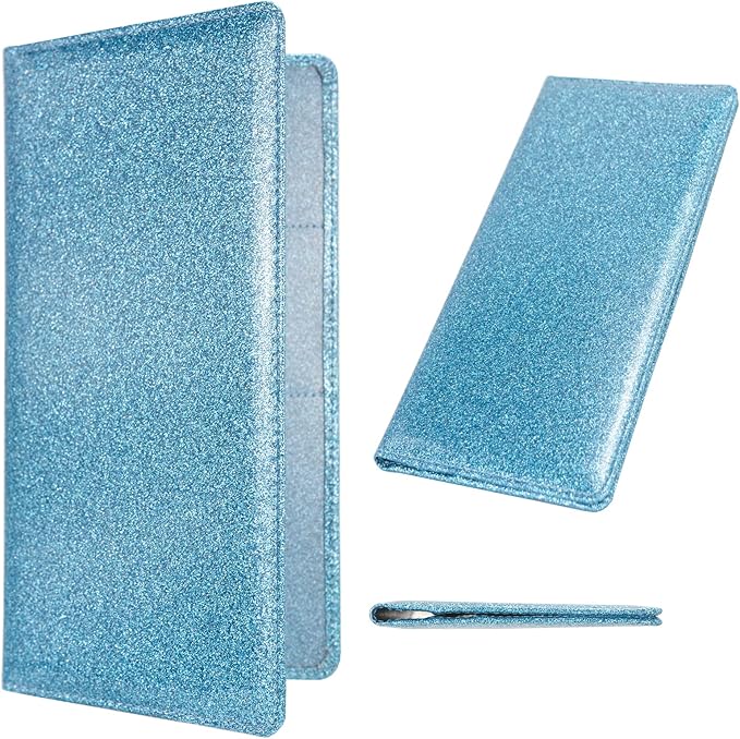 Car Registration and Insurance Holder, Leather Magnetic Shut Vehicle Glove Box Organizer for Document, Card, Driver License, Glitter LightBlue