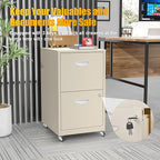 2 Drawer Mobile File Cabinet with Lock, Metal Filing Cabinets with Wheels,Rolling Storage Cabinet, Under Desk Vertical File Cabinet for Home Office, Lockable Steel Two Drawer for Letter Size, Cream
