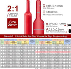Chanzon 2:1 Ratio - 80Ft Roll - 25/32" (20mm) Heat Shrink Tubing 2:1(25M Total Length) Red Polyolefin Sleeving Wrap Shrinking 2 to 1 1pcs