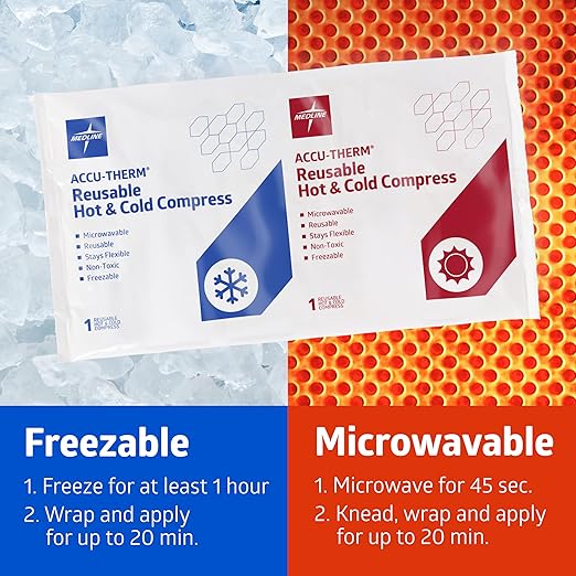 Medline Accu-Therm Reusable Hot/Cold Gel Packs, 5” x 10”, Soft & Flexible, For Injuries, Fast Relief, Recovery & Muscle Soreness - 16/Case
