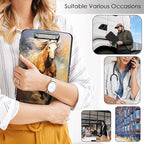Clipboard with Storage,Office Supplies Nursing Clipboards Folder with Pen Holder Plastic Storage ClipBoard Foldable for Teacher Nurse,Galloping Horse