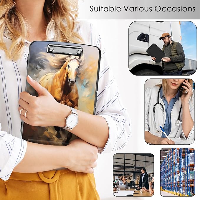 Clipboard with Storage,Office Supplies Nursing Clipboards Folder with Pen Holder Plastic Storage ClipBoard Foldable for Teacher Nurse,Galloping Horse
