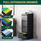 4 Drawer File Cabinet with Lock, Steel Vertical Filing Storage Cabinet for Home Office, Heavy-Duty File Cabinets for Letters/Legal/A4 (Require Assembly, Black)