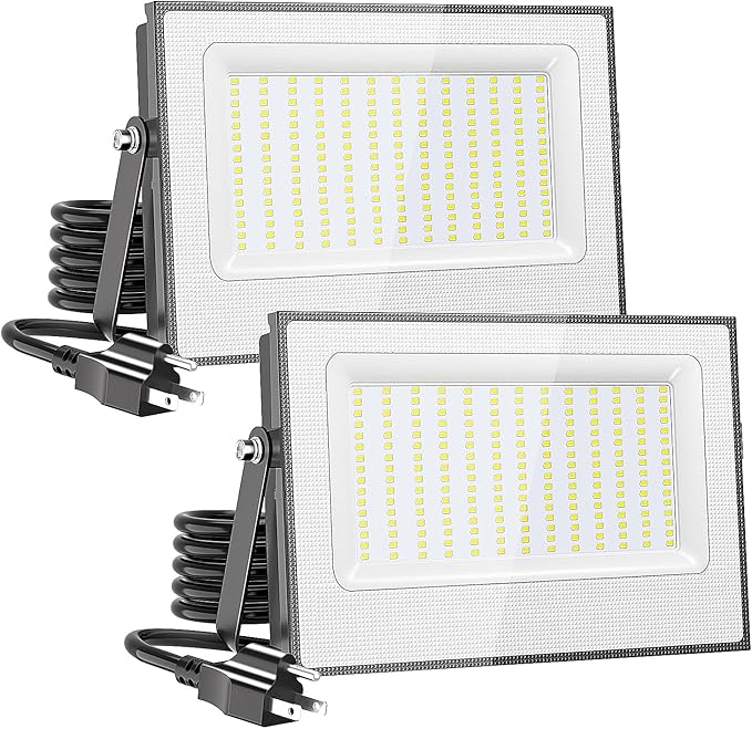 Onforu 200W Flood Lights Outdoor,19000lm Bright LED Work Light with Plug,6500K Daylight White LED Flood Lighting,IP66 Waterproof Security Yard Lights for Yard Garage Stadium 2 Pack
