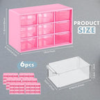 Amyhill 6 Pcs Mini Drawer Organizer Small Organizer with 9 Drawers Plastic Desktop Craft Storage Box for Office Home Room Jewelry Cosmetics Collection(Rose Red)