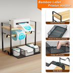 Label Holder for Rolls and Fan-Fold - Bamboo Shipping Label Holder for Desktop Thermal Printer with Space-Saving Accessories - Suitable for Home, Office, Warehouse, Small Business