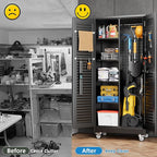 SUXXAN Broom Closet with Wheels 71"x 31.5"x15.75", Metal Cleaning Cabinets with Louvered Doors Hooks and Hanging Rods, Lockable Cabinet with Pegboard, Adjustable Shelf,for Garage, Laundry Room