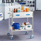 VEVOR Lab Serving Cart Utility Cart Stainless Steel Medical Cart with Two Drawers for lab Equipment Use Grade I Stainless Steel Utility Services (2 Shelves/ 2 Drawer)
