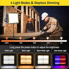 ERAY LED Work Light with 4 Solar Panel, 150W 12000mAH Rechargeable Worklight with 336 LED Beads/4 Modes/IP64/Stepless Dimming, Portable Job Site Light for Emergency Workshop（Grey