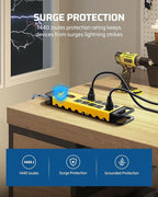 DEWENWILS 10-Outlet Metal Surge Protector Power Strip with 15Ft Cord, UL Listed, Flat Plug, 15A Circuit Breaker, 1440Joules, Heavy Duty Industrial Power Strip for Garage, Workshop, Wall Mountable