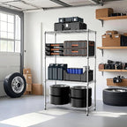 1000 lbs 4Tier Shelf Metal Storage Shelves Wire Rack Closet Organizers with Wheel for Garage Kitchen Bathroom Laundry Chrome 13.7" D x 29.5" W x 47.2" H