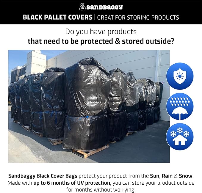 Sandbaggy Black Pallet Covers | Made in USA | Tarp Fits Large Pallets Up to 55" x 55" x 75" | Built w/ 6 Months UV Protection | Heavy Duty 1.5 Mil Thick Plastic (Pack of 4, 1.5 Mil Thick)