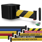 WM412 Retractable Belt Wall Mounted Smooth Black Crowd Control Barrier and Receiving End, 15' Black/Yellow Diagonal Belt