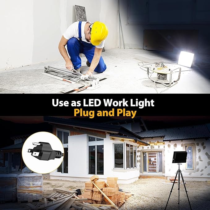 Onforu 300W Flood Lights Outdoor, 30000lm Bright LED Work Light with Plug, 6500K Daylight White LED Flood Lighting, IP66 Waterproof Security Yard Lights for Yard Garage Stadium 2 Pack