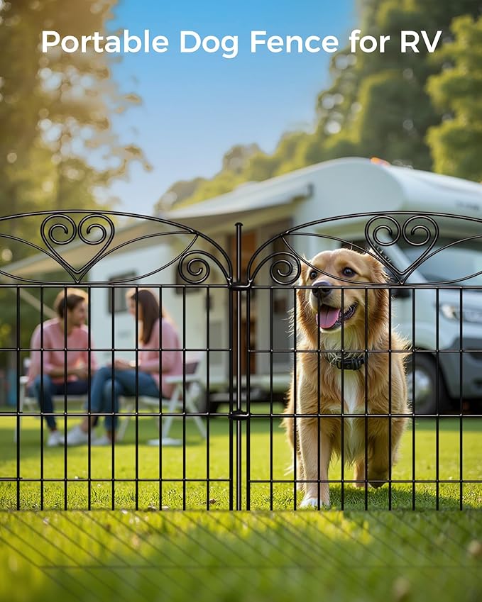 5 Panels No Dig Decorative Outdoor Garden Fence with Gate, 32 in(H) X 11.8 ft(L) Animal Barrier Fencing, Rustproof Portable Fence, Temporary Dog Fence Outdoor for Yard, Outside, Backyard