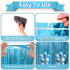 3 Pack 3.3 x 8.2 ft Retro Blue Foil Fringe Backdrop Curtains, Tinsel Streamers Party Decorations, Fringe Backdrop, Door Shimmer for Retro Theme Party