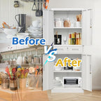 Metal Storage Cabinet, 71" H x 28" W x 16" D Locking Storage Cabinet with Adjustable Shelves and One Drawer for Office, Garage, Home, School, Utility(White)