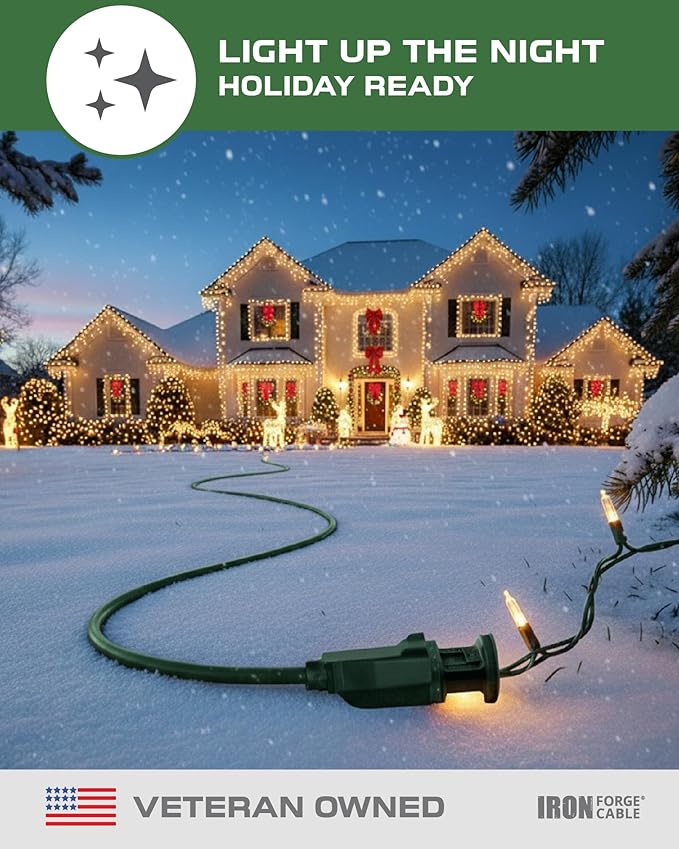 Iron Forge Cable Green Outdoor Extension Cord 100 FT - 16/3 SJTW Weatherproof Long Extension Cord for Outside with 3 Prong - 16 Gauge 100 Foot for Yard, Gardens, Landscaping - UL Listed