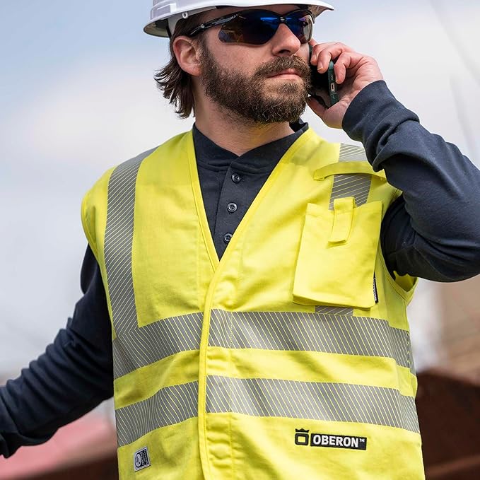 Oberon FR ARC Rated Hi Vis Safety Vest - Flame Resistant with Reflective Tape - Class 2 – 10 Cal - Hi Vis Yellow